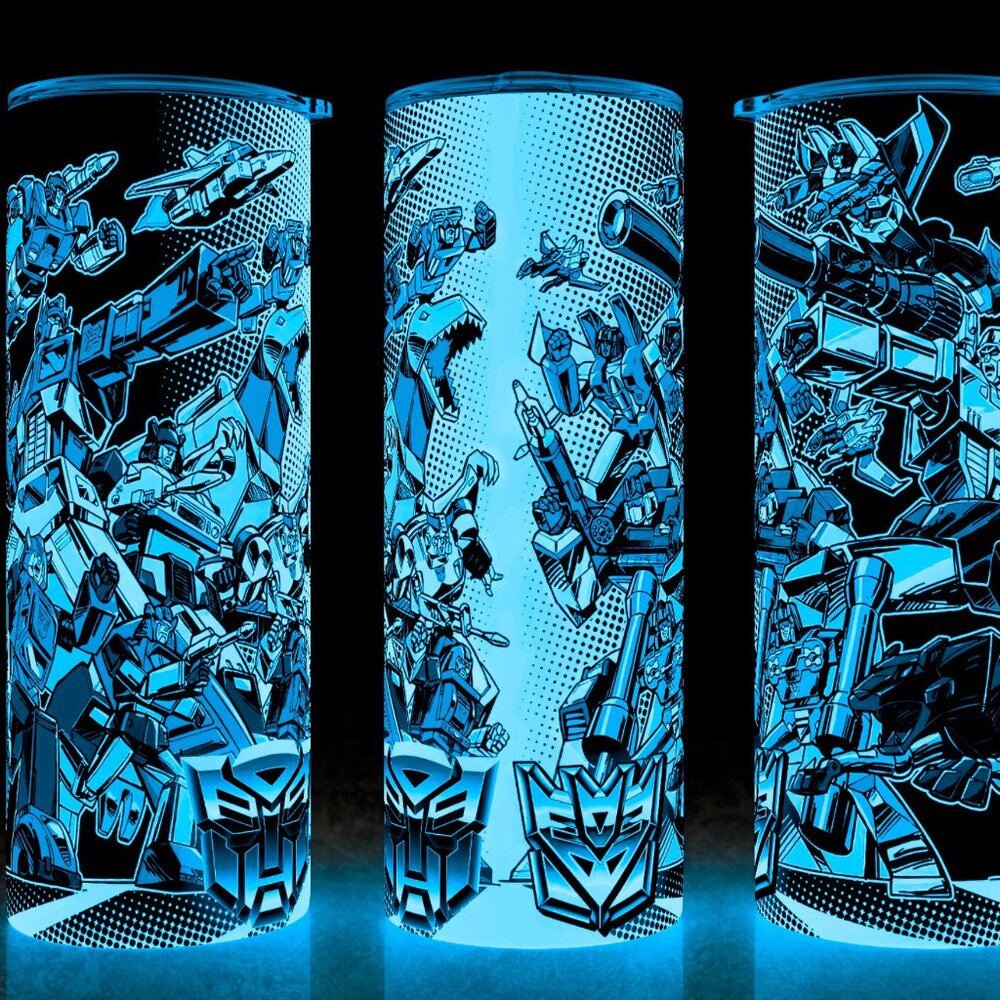 Glow in the Dark Transformer Autobots vs Decepticon G1 Cup Mug Tumbler